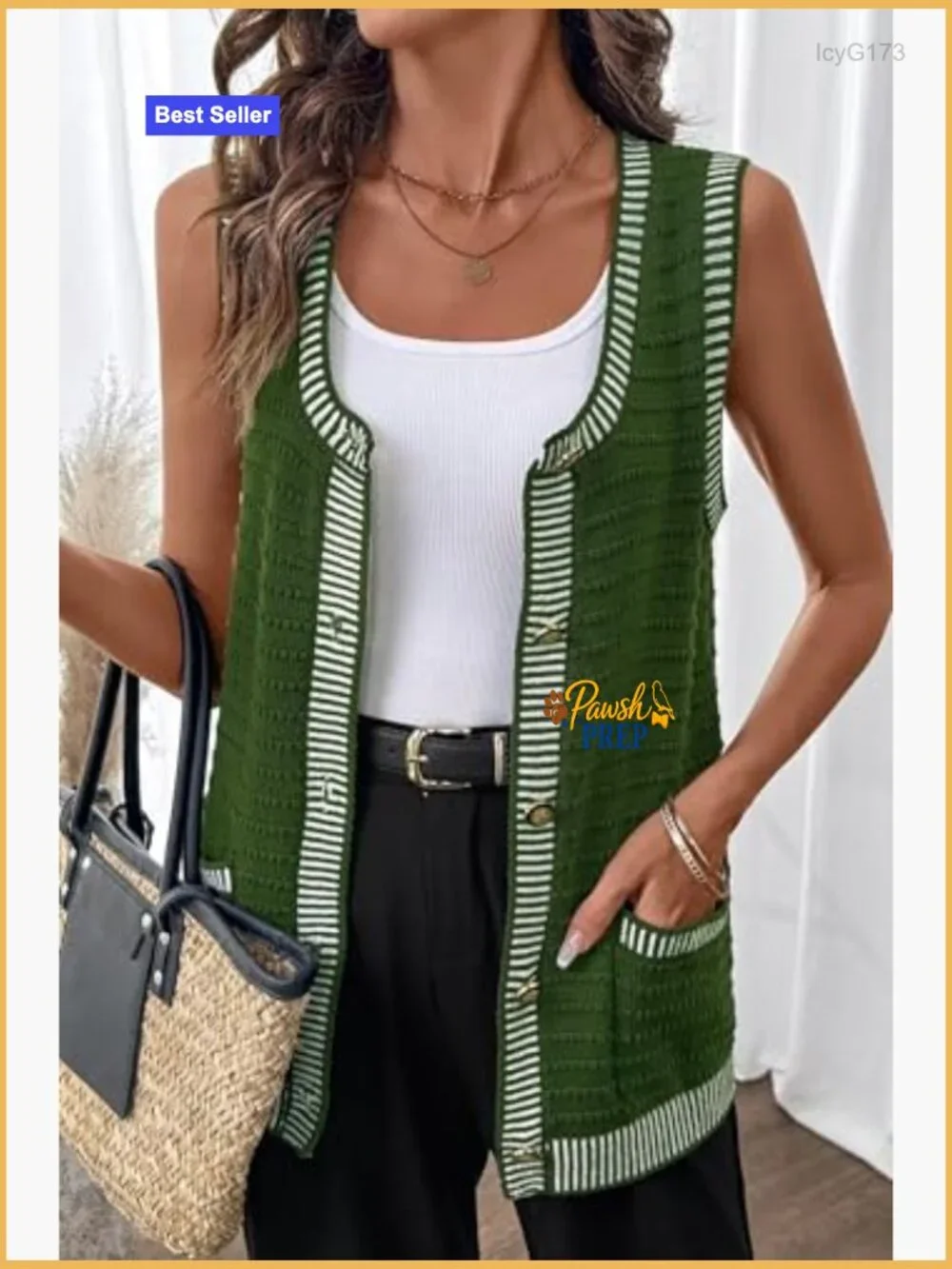 Sleeveless Button Down Cardigan Sweater with Pockets - Picture 2 of 7